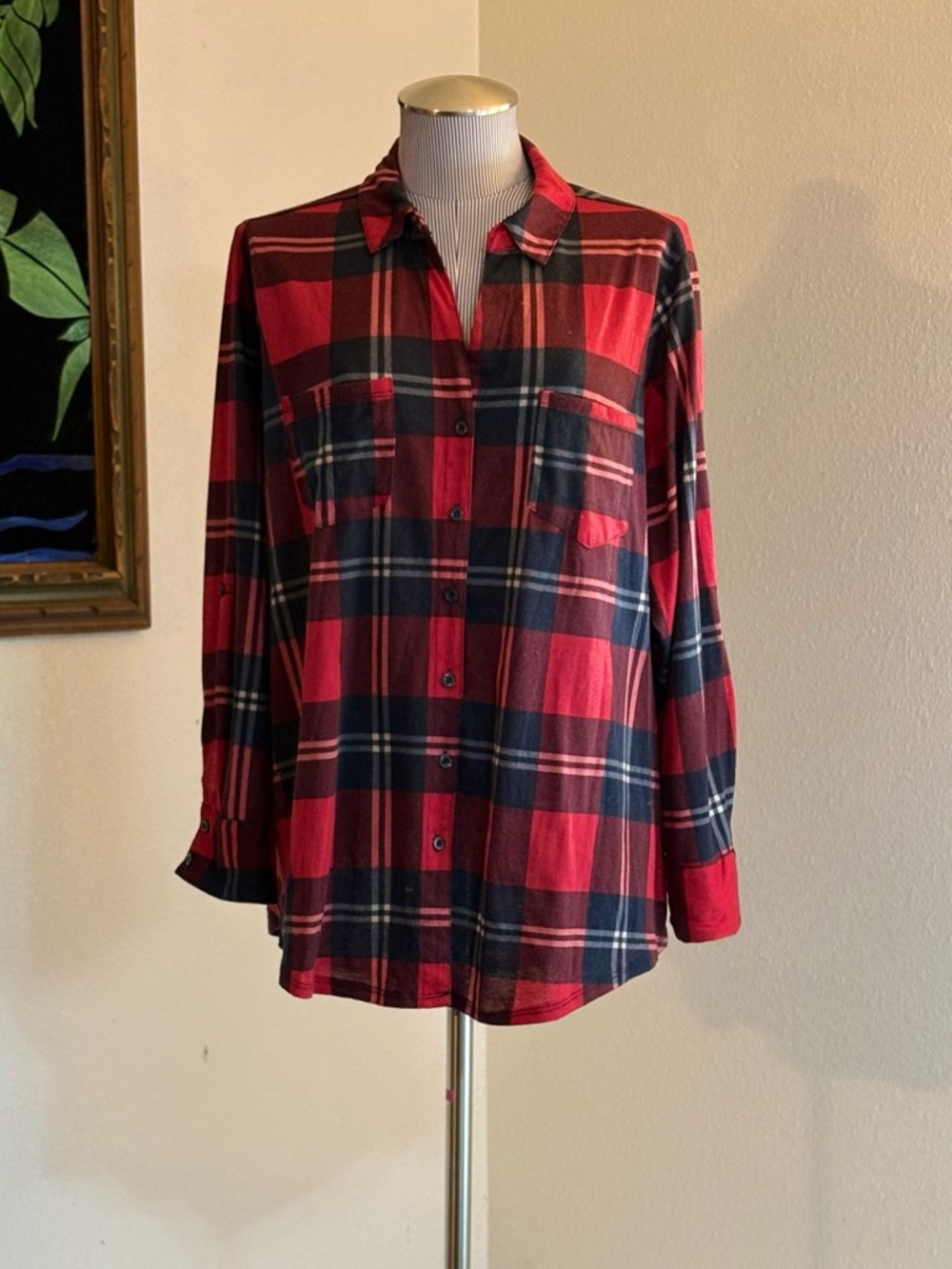 Classic Red Plaid Button-Down Shirt - Women